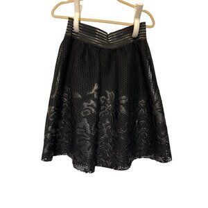 Sam Edelman Black Mesh Skirt With Floral Applique Size M Elastic Waist